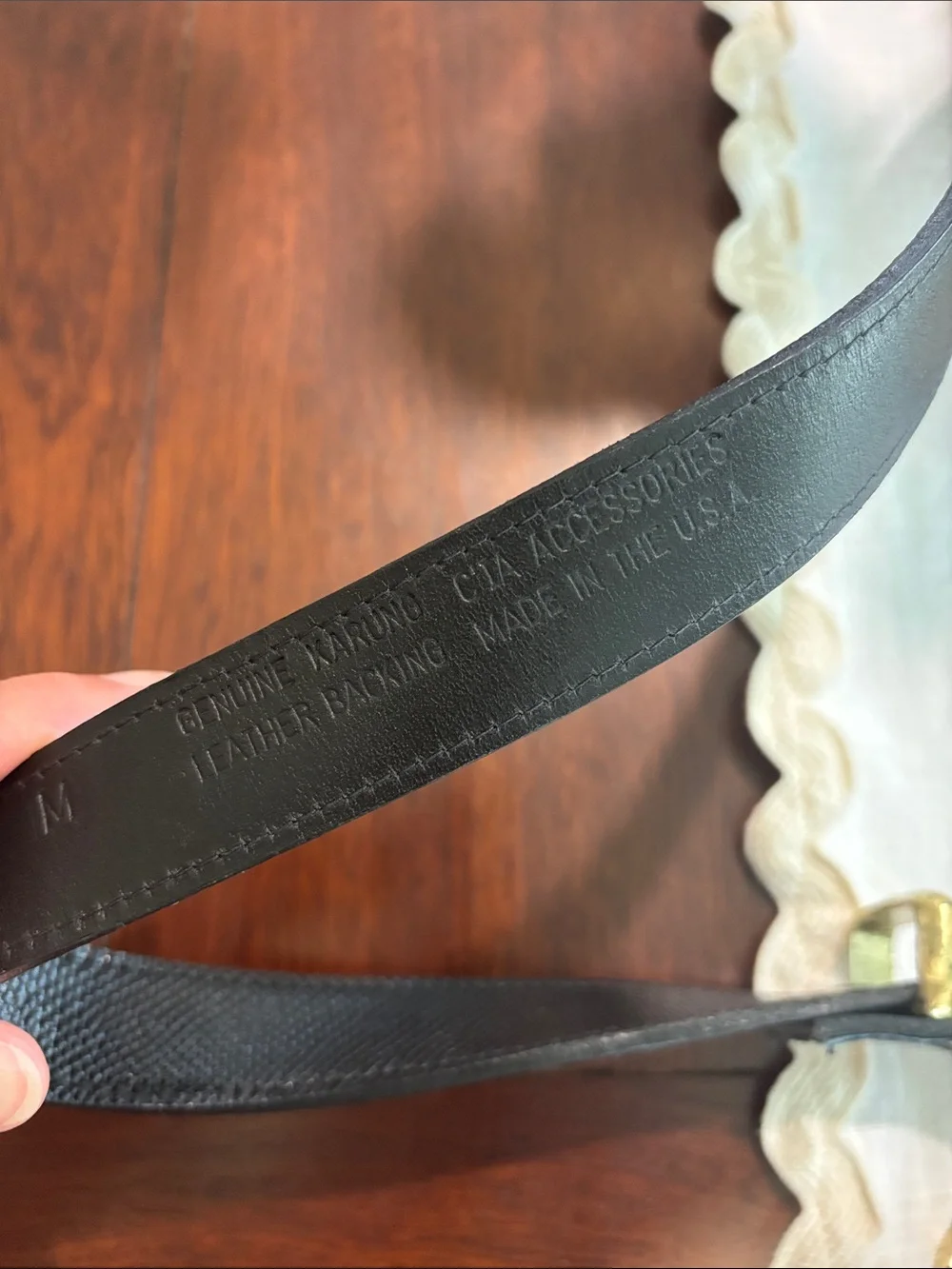 Vintage 80s CIA Accessories black textured leather belt gold hardware size M